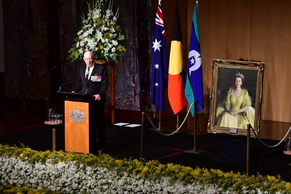 Governor-General David Hurley speaking at the national memorial to Queen Elizabeth II. Picture by Elesa Kurtz