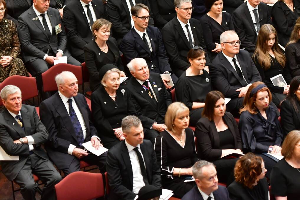 Former Prime Ministers Paul Keating, John Howard and Scott Morrison were among the attendees at the memorial. Picture: Elesa Kurtz