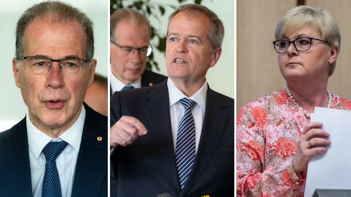 NDIS Minister Bill Shorten (centre) has appointed an independent panel led by Bruce Bonyhady (left) to conduct a review of the scheme. Pictures by ACM
