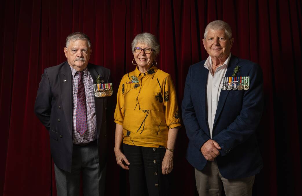 New Zealand veterans Norman Fry and Mike Williams with Kath Newman. Picture by Marina Neil