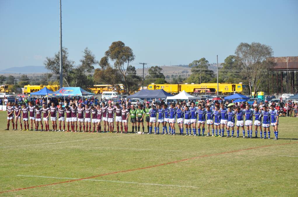 SEPTEMBER: WHEN TWO TRIBES GO TO WAR: The Denman Devils and Greta Branxton Colts grand final teams before the grand final kick off. In front of more than 4000 people, the hosts upset minor premiers Colts 20-4 to lift the 2013 trophy